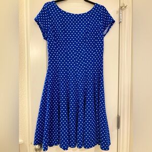 Danny & Nicole’s Blue White Polka Dot Dress Size 14 Fit Flare Vintage